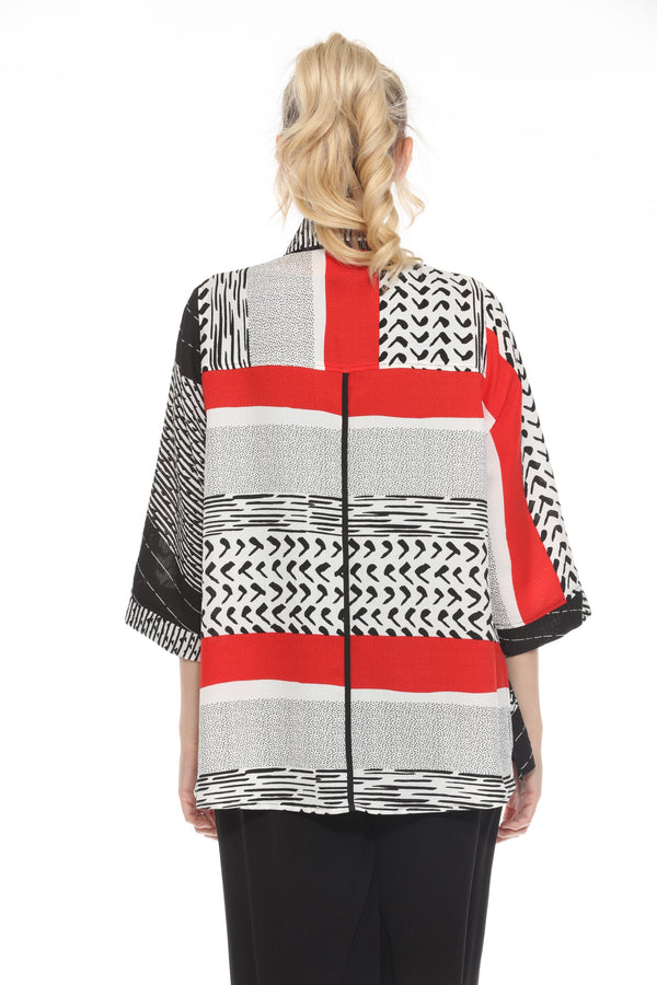 Mixed-Print Button Front Blouse in Red Multi - 4027