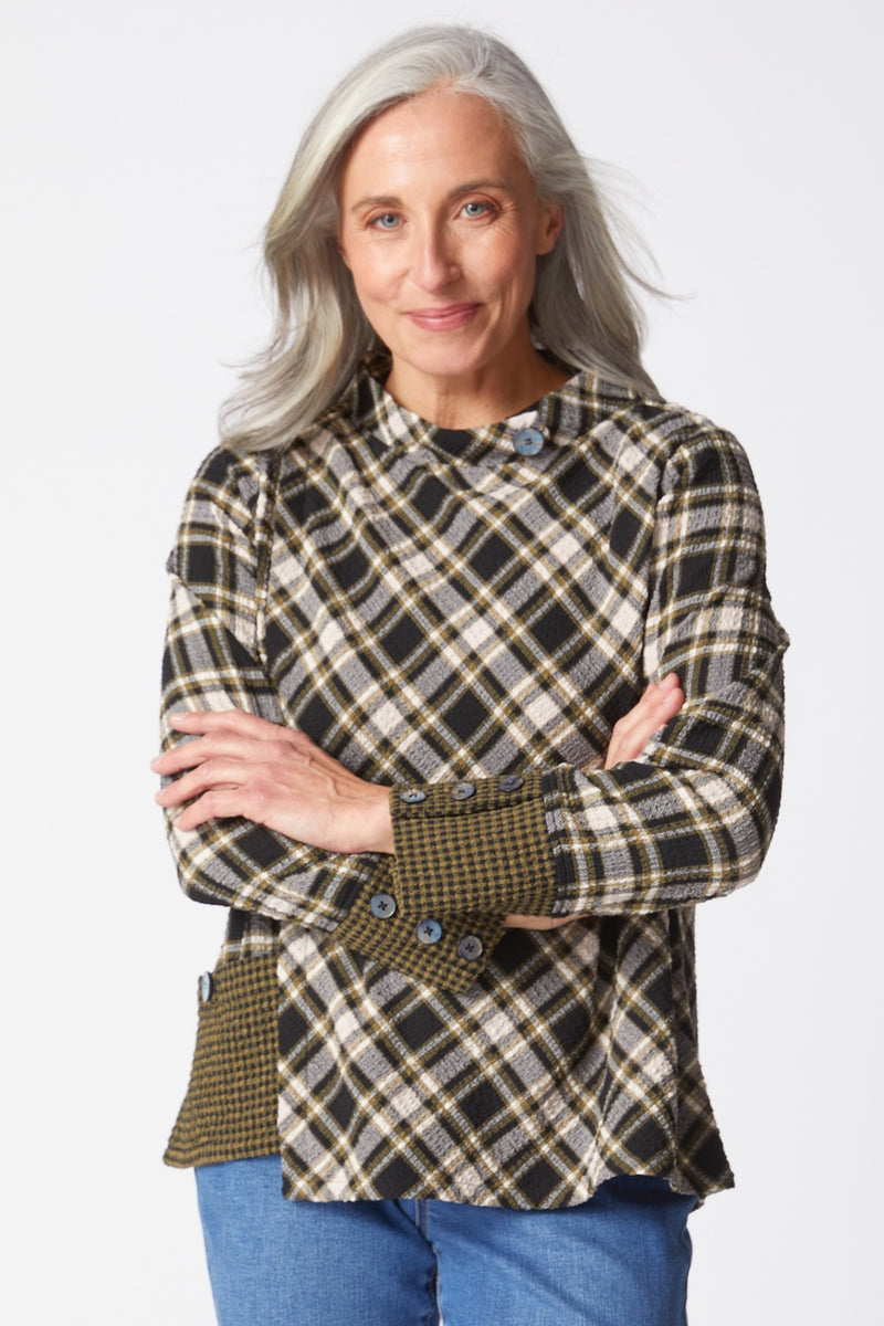 Cozy Holiday Plaid Button-Detail Top - 40295