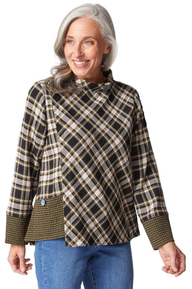 Cozy Holiday Plaid Button-Detail Top - 40295