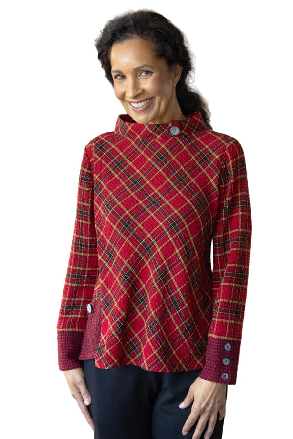 Cozy Holiday Plaid Button-Detail Top - 40295