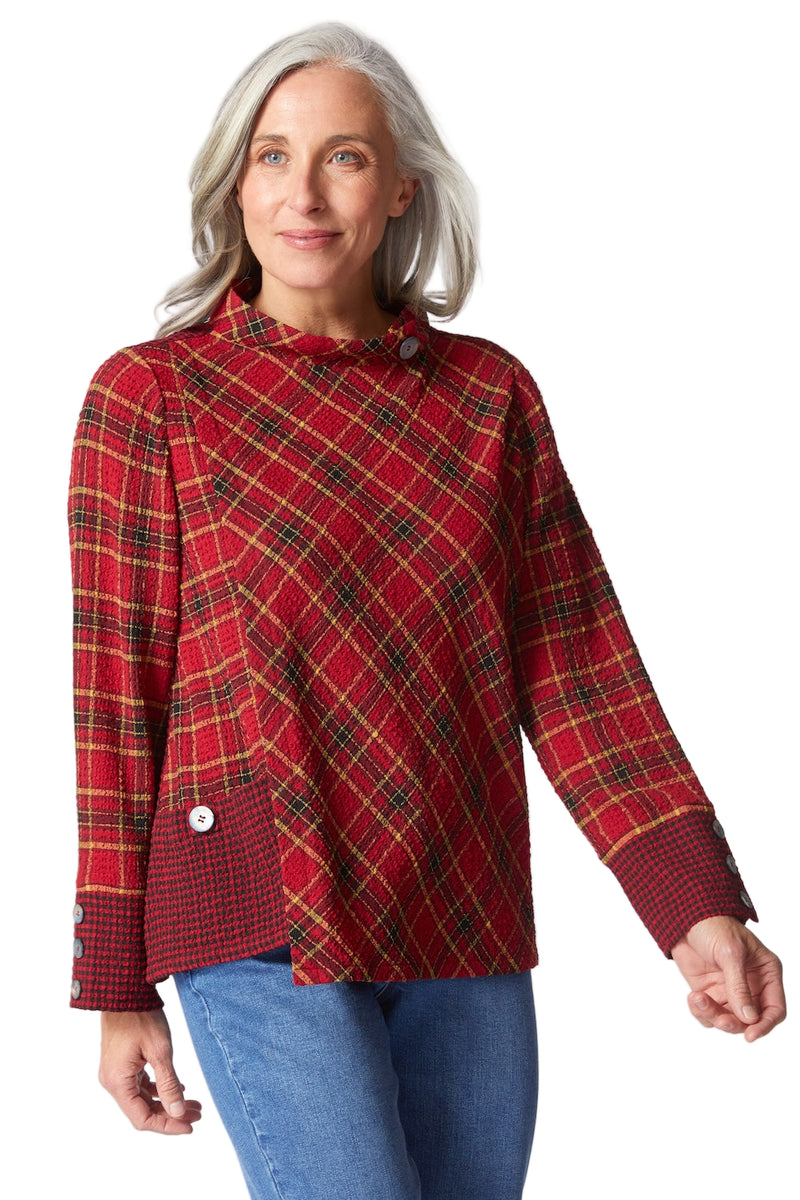Cozy Holiday Plaid Button-Detail Top - 40295