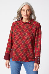 Cozy Holiday Plaid Button-Detail Top - 40295