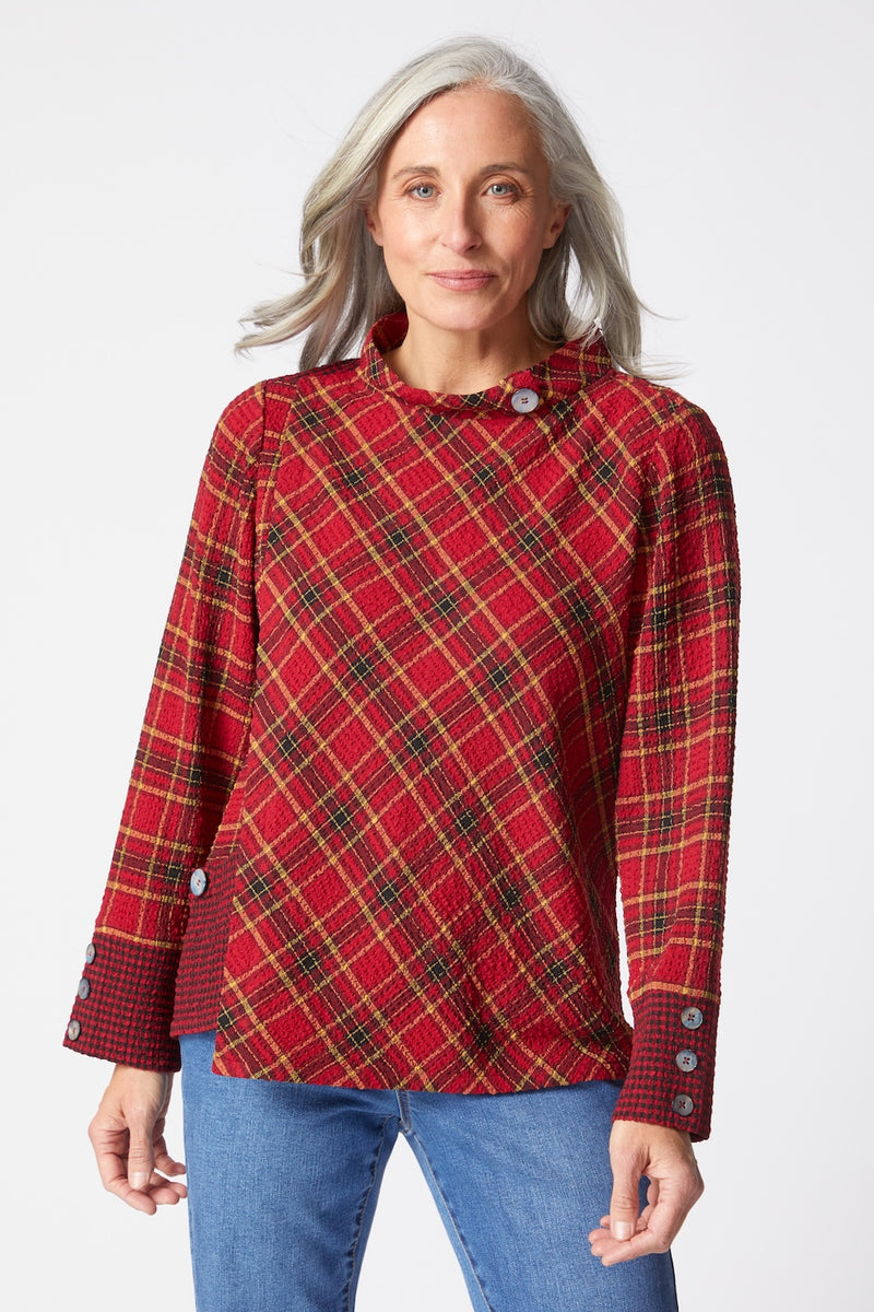 Cozy Holiday Plaid Button-Detail Top - 40295