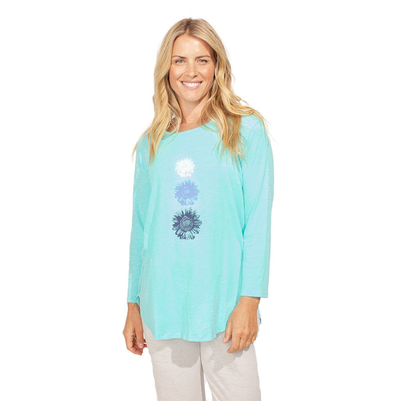 Escape by Habitat "3 Sunflowers" Hi-Lo Tee in Turquoise - 40304-TQ