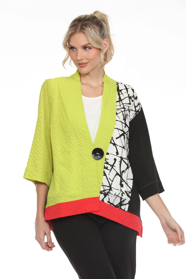 Colorblock Print Hi-Low Jacket in Key Lime/Multi - 4032