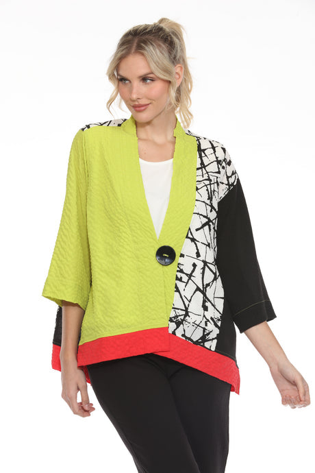 Colorblock Print Hi-Low Jacket in Key Lime/Multi - 4032