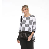 Mixed Stripe Side Slit Top in Black & White - 4035