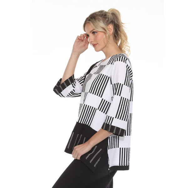 Mixed Stripe Side Slit Top in Black & White - 4035