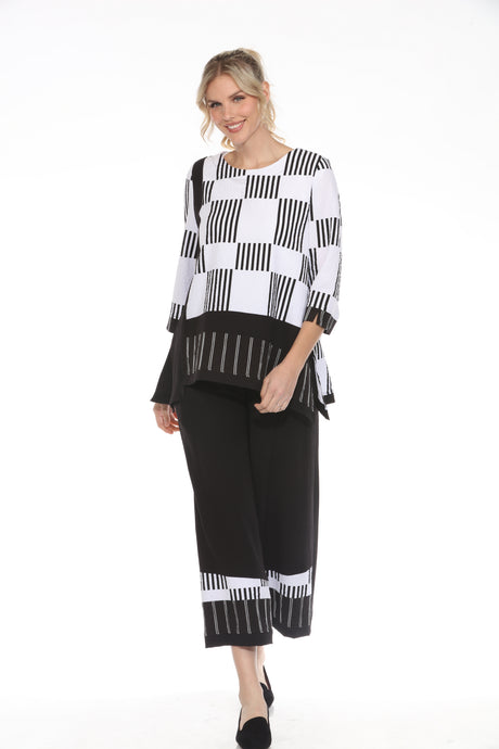 Mixed Stripe Side Slit Top in Black & White - 4035