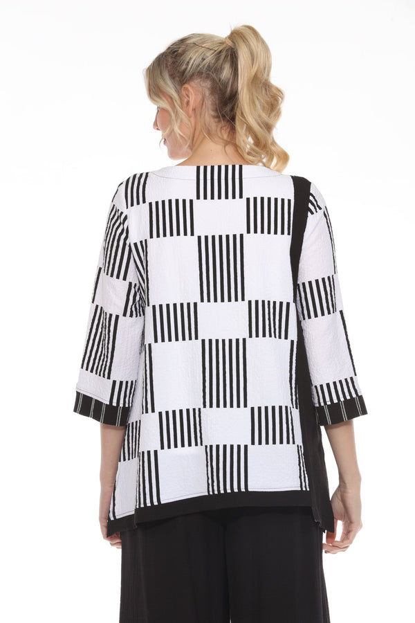 Mixed Stripe Side Slit Top in Black & White - 4035