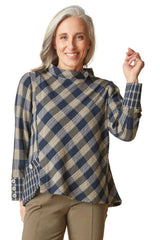 Plaidemonium Asymmetrical Button Cuff Top - 40395