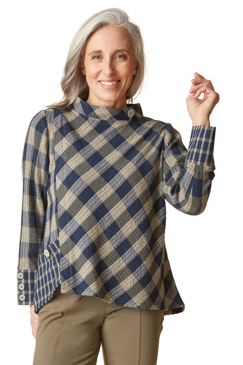 Plaidemonium Asymmetrical Button Cuff Top - 40395