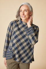 Plaidemonium Asymmetrical Button Cuff Top - 40395