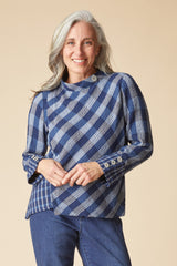 Habitat Plaidemonium Asymmetrical Button Cuff Top - NAVY - image 2
