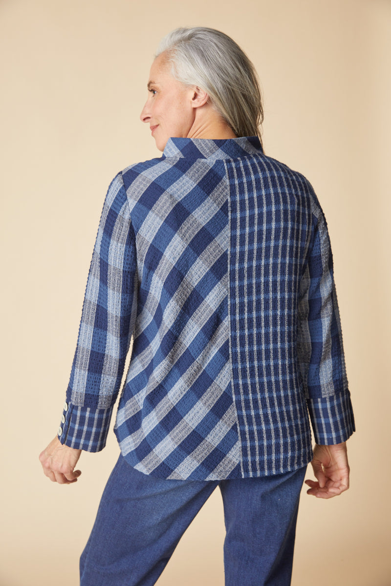 Habitat Plaidemonium Asymmetrical Button Cuff Top - NAVY - image 3