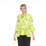 Circle Design Button Down Blouse in Lime Citrus - 4039