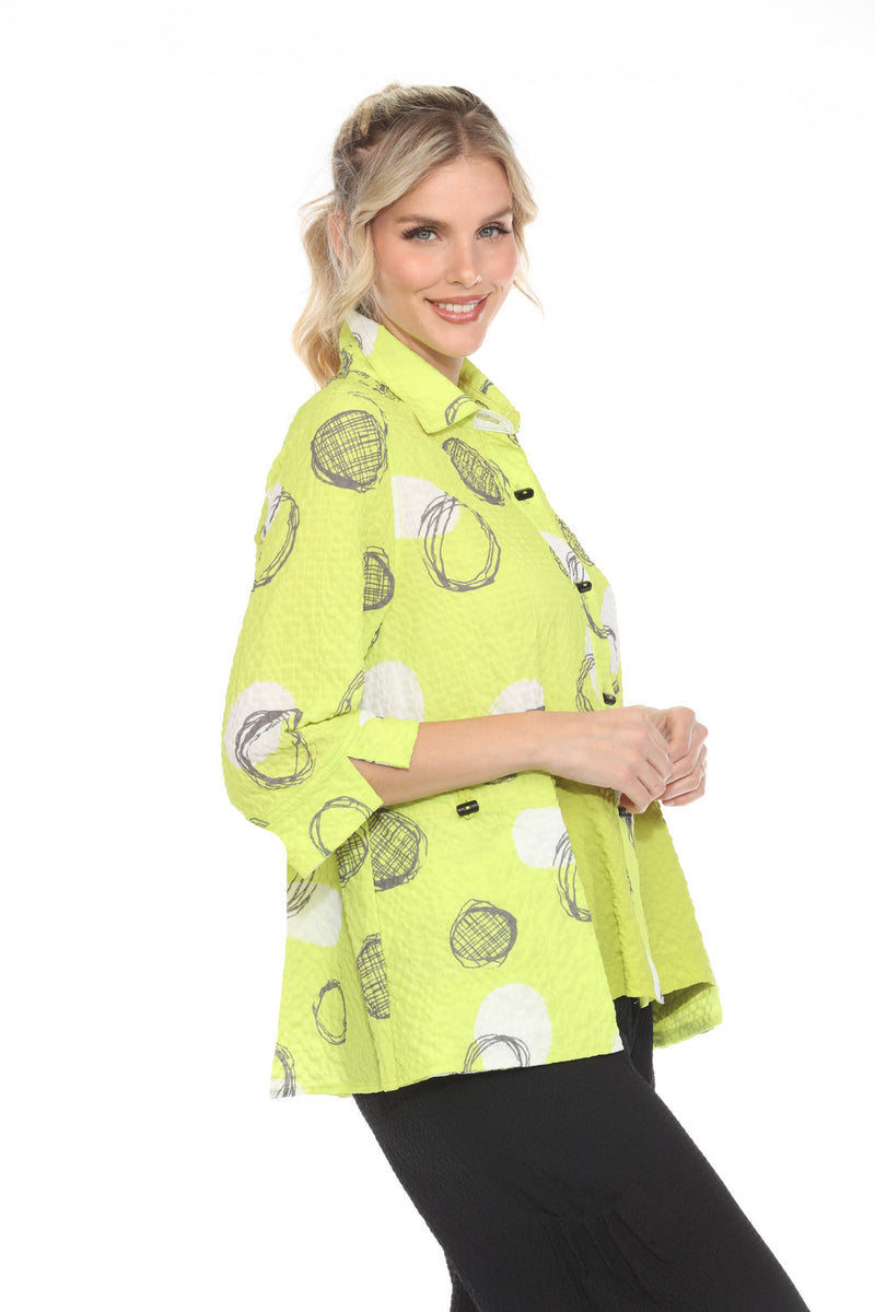 Circle Design Button Down Blouse in Lime Citrus - 4039