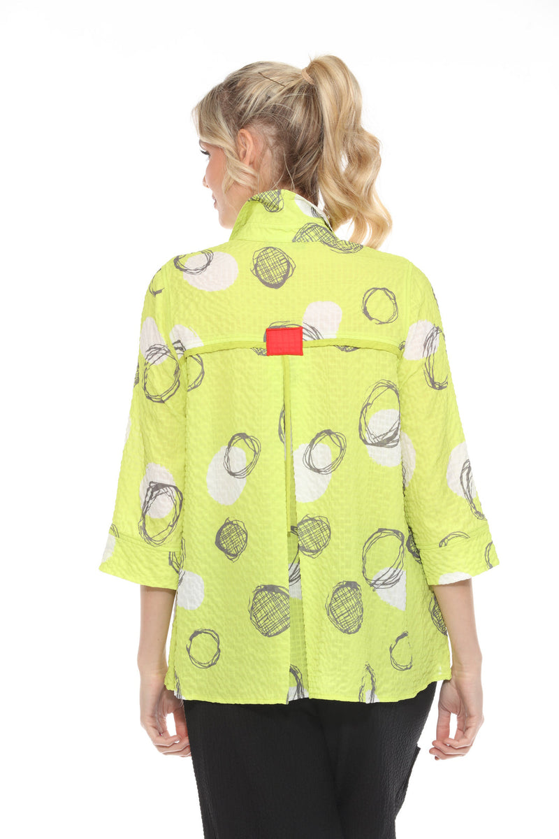 Circle Design Button Down Blouse in Lime Citrus - 4039