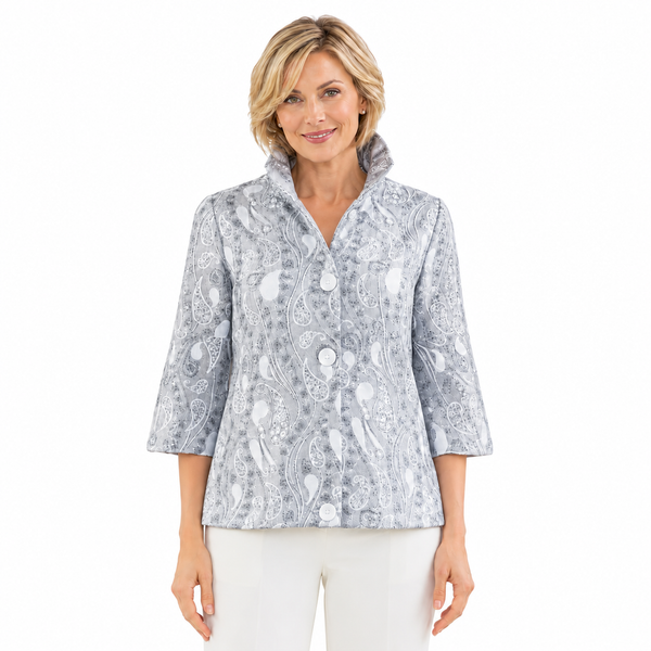 Elegant Paisley Sequin Jacket in Soft Blue- 2481
