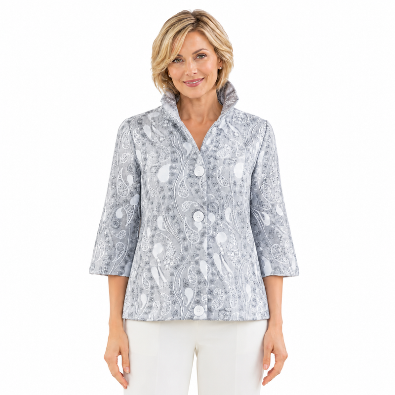 Elegant Paisley Sequin Jacket in Soft Blue- 2481