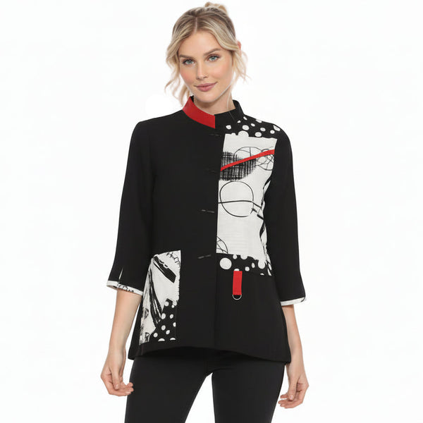 Colorblock Polka-Dot Print Mandarin Collar Jacket - 4043