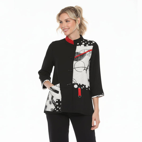 Colorblock Polka-Dot Print Mandarin Collar Jacket - 4043