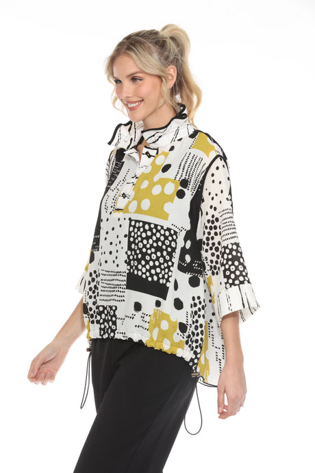 Polka-Dot Print High-Low Blouse - 4057