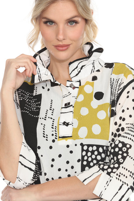 Polka-Dot Print High-Low Blouse - 4057