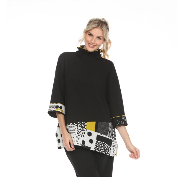 Playful Polka-Dot Trim High Neck Tunic - 4058