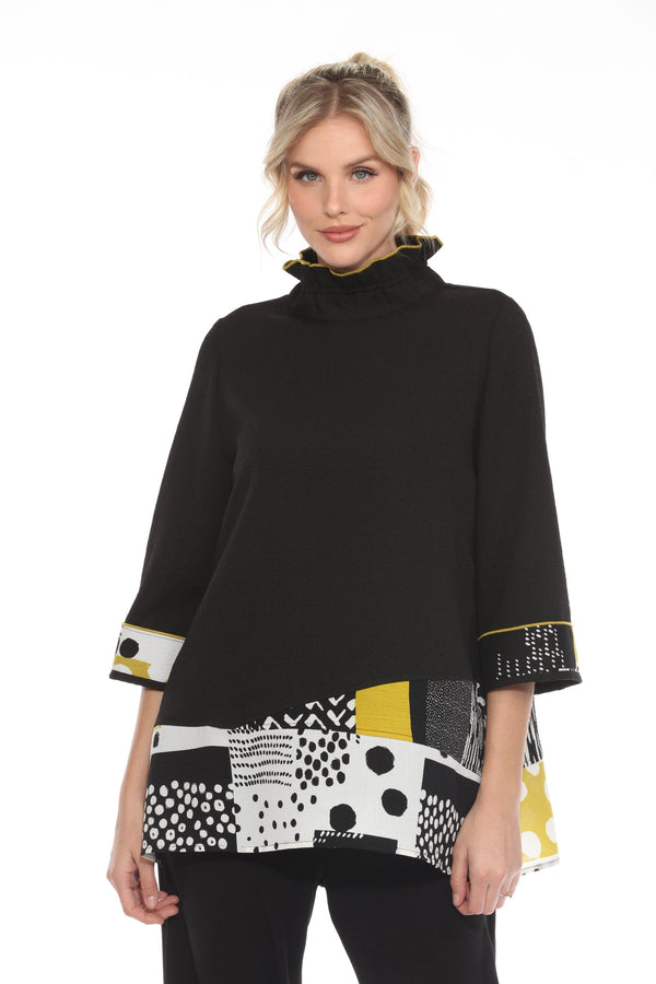 Playful Polka-Dot Trim High Neck Tunic - 4058