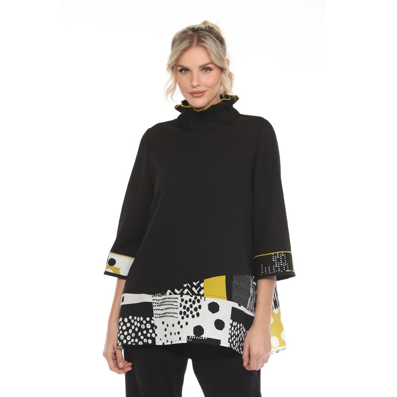 Playful Polka-Dot Trim High Neck Tunic - 4058