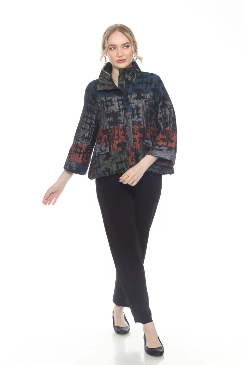 Abstract Brushstroke Print Textured Jacket - 4069