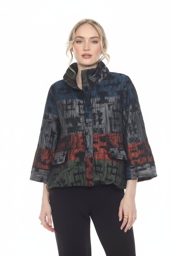 Abstract Brushstroke Print Textured Jacket - 4069
