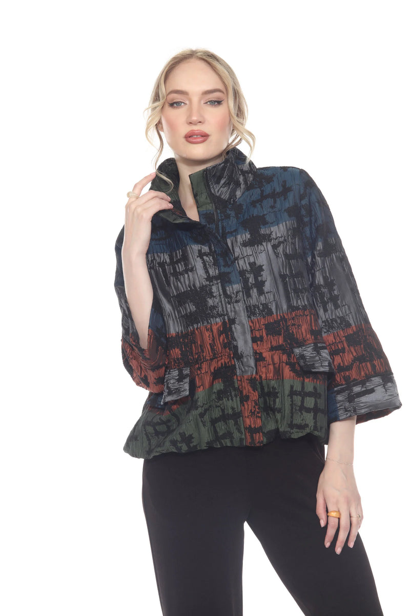 Abstract Brushstroke Print Textured Jacket - 4069