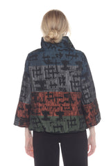 Abstract Brushstroke Print Textured Jacket - 4069