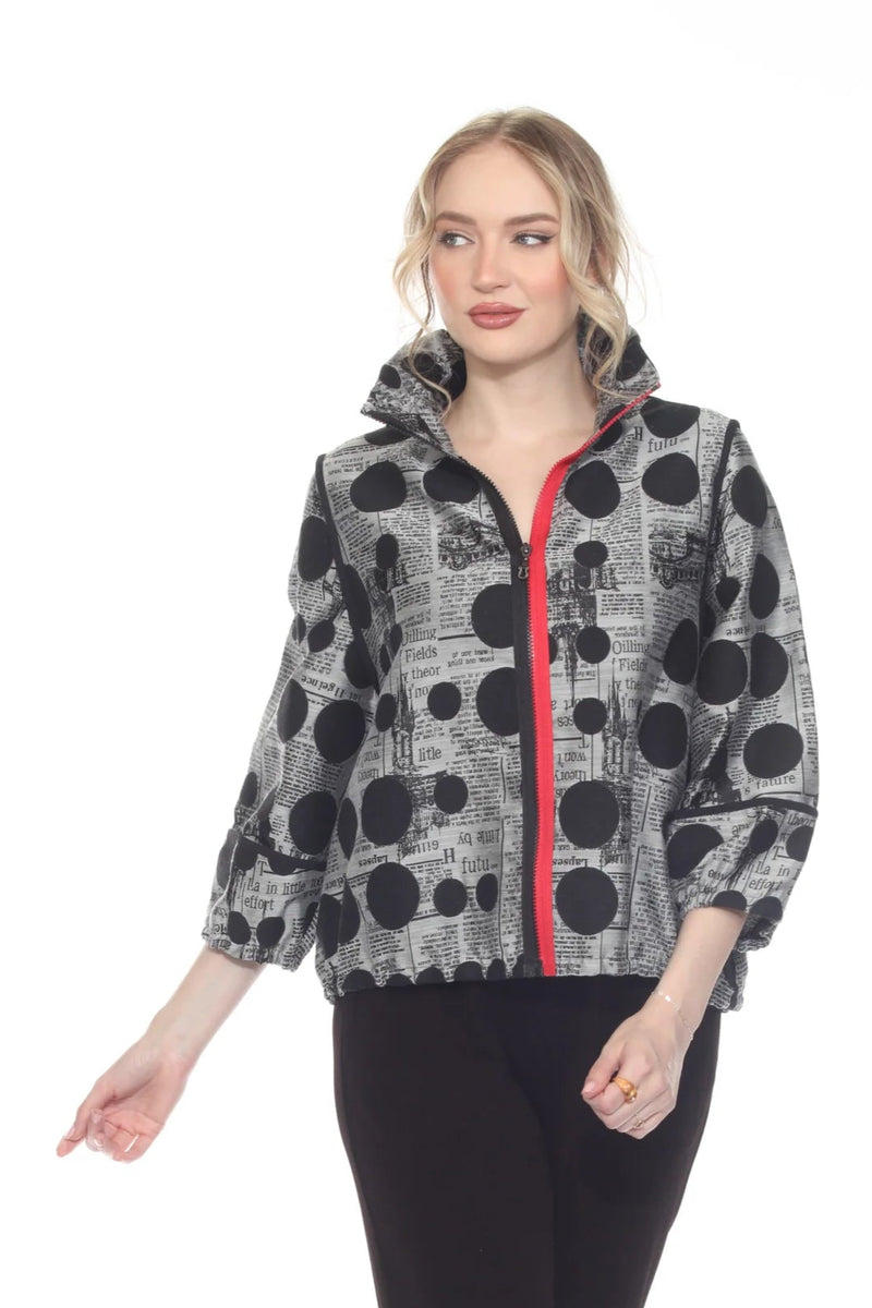 Polka-Dot Newsprint Zip Jacket - 4070