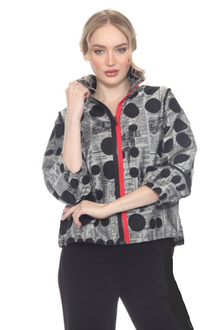 Polka-Dot Newsprint Zip Jacket - 4070