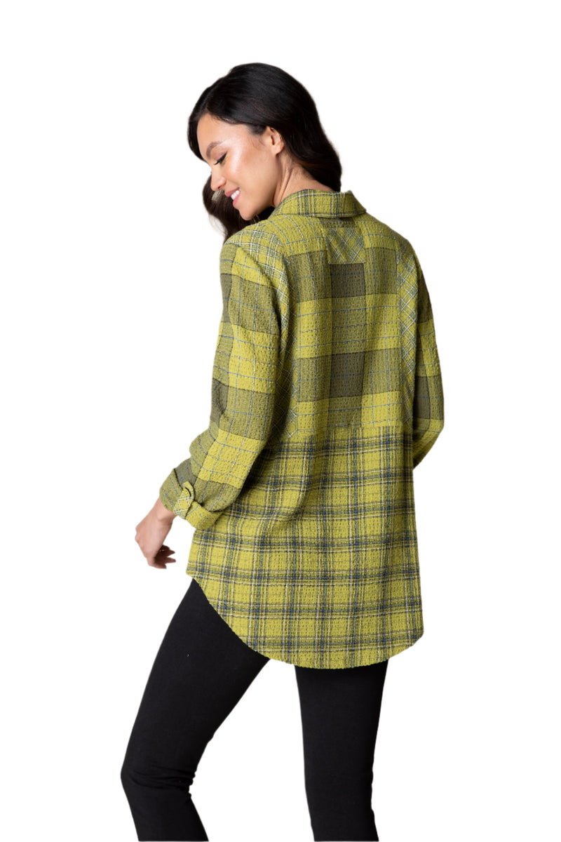 Habitat "Girl Gone Plaid"- Boyfriend Shirt in Pear - 40743