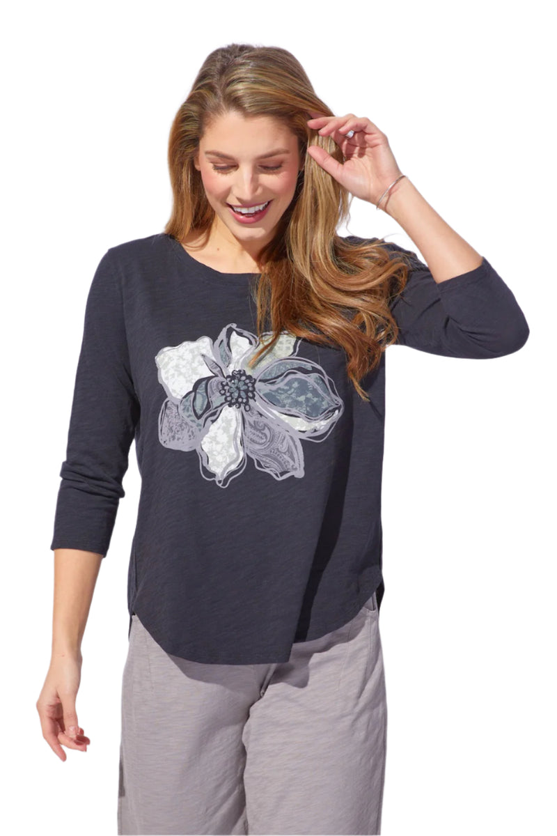 Peruvian Cotton Painted Flower Tee - 40904 - Size M