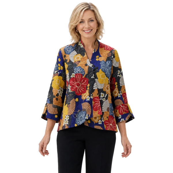 Floral Print Asymmetric Jacket - 4093-P