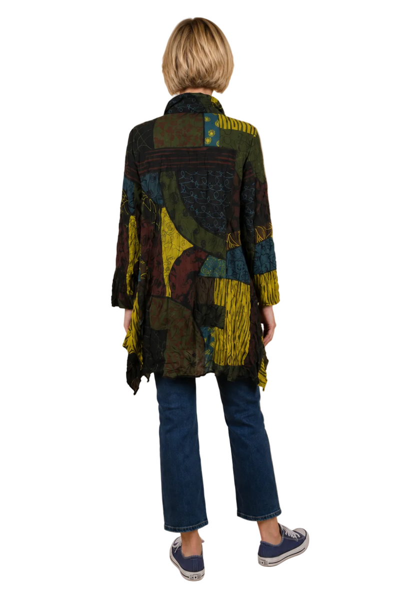 Just In! Abstract Print Textured Tunic in Kiwi Multi - 4296-KW