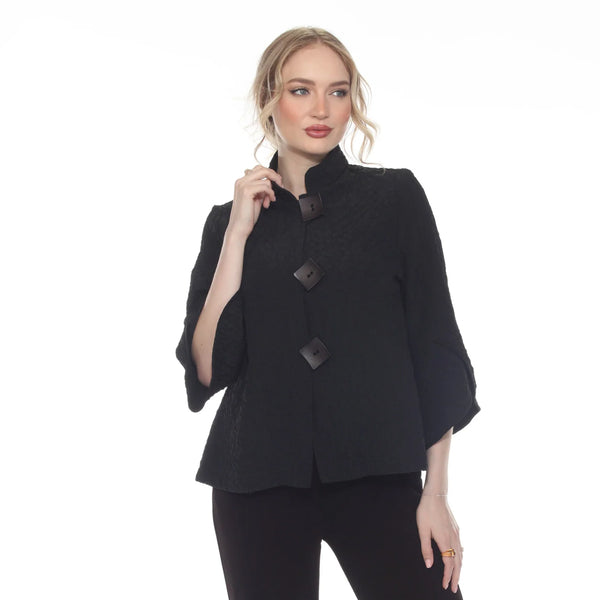 Striking Textured Button Jacket in Black - 4094-BLK