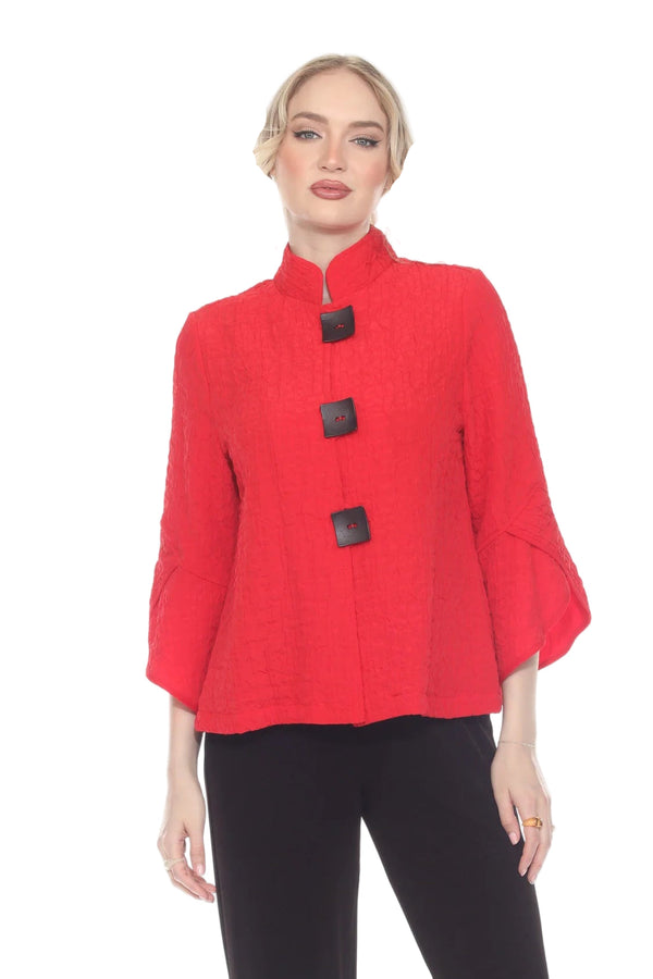 Striking Red Textured Button Jacket - 4094-RD