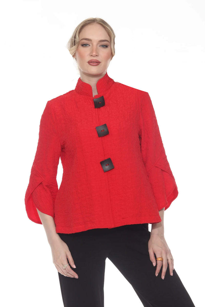Striking Red Textured Button Jacket - 4094-RD