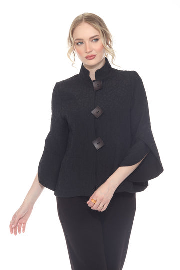 Striking Textured Button Jacket in Black - 4094-BLK
