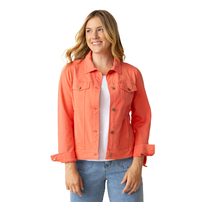 Stretch Jean Jacket in Papaya - 31520-PPY