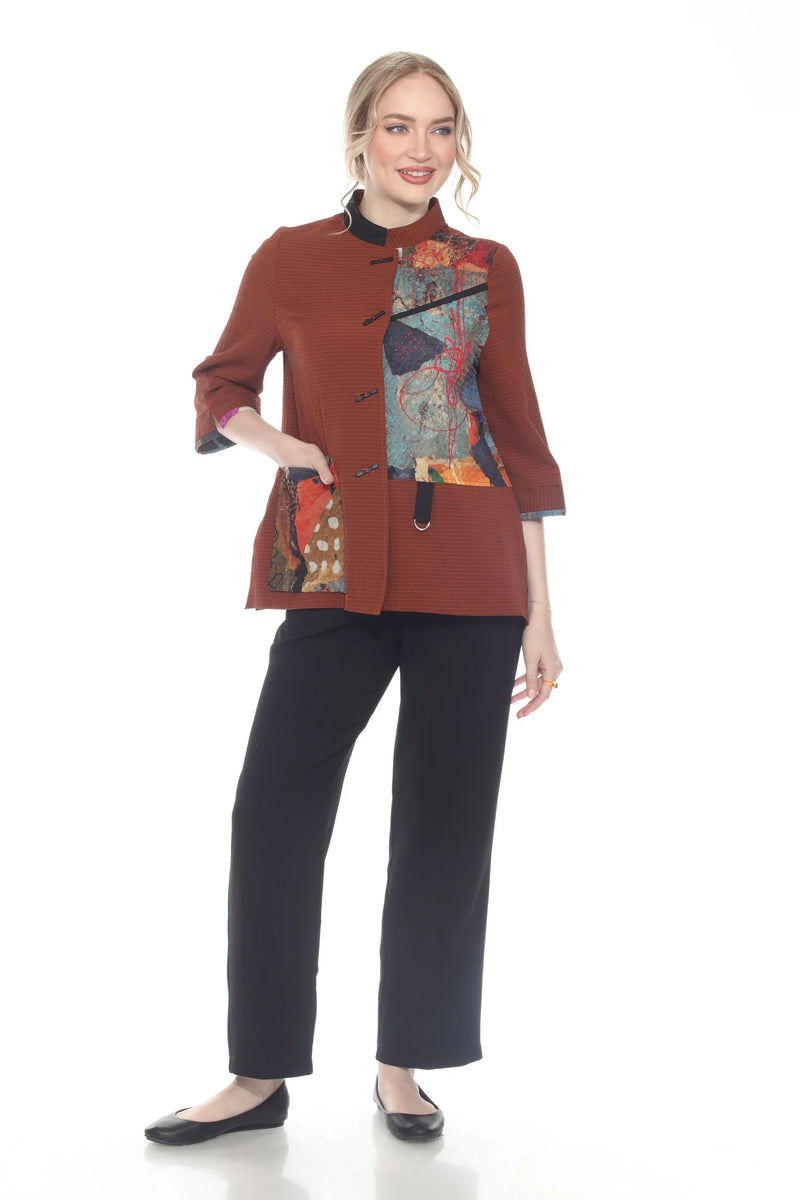 Artsy Mixed Media Mandarin Collar Jacket - 4103