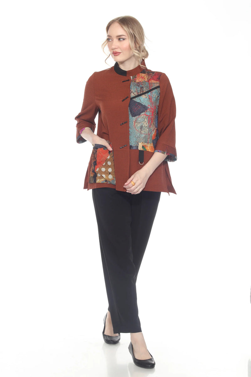 Artsy Mixed Media Mandarin Collar Jacket - 4103
