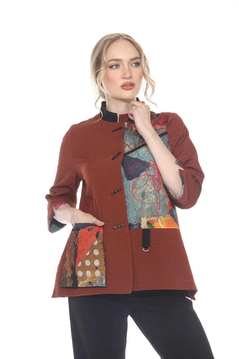 Artsy Mixed Media Mandarin Collar Jacket - 4103