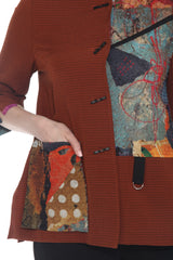 Artsy Mixed Media Mandarin Collar Jacket - 4103